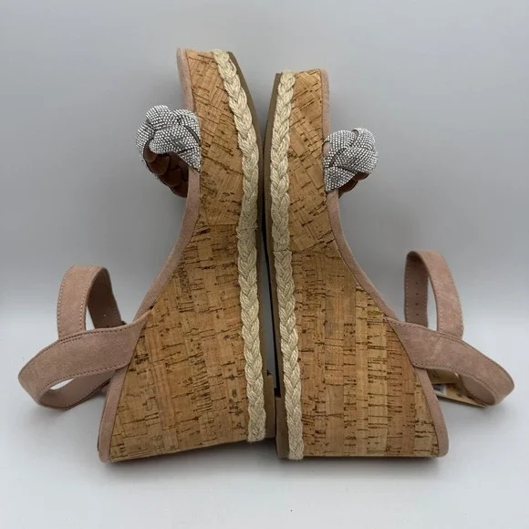 Madden NYC Wedge Sandals Braided Rhinestone Ankle Espadrille‎ Blush Size 9 NWT - Picture 6 of 8